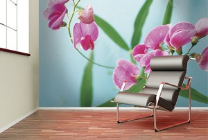 Bedruckte Wandbespannung mit Orchideen Motiv